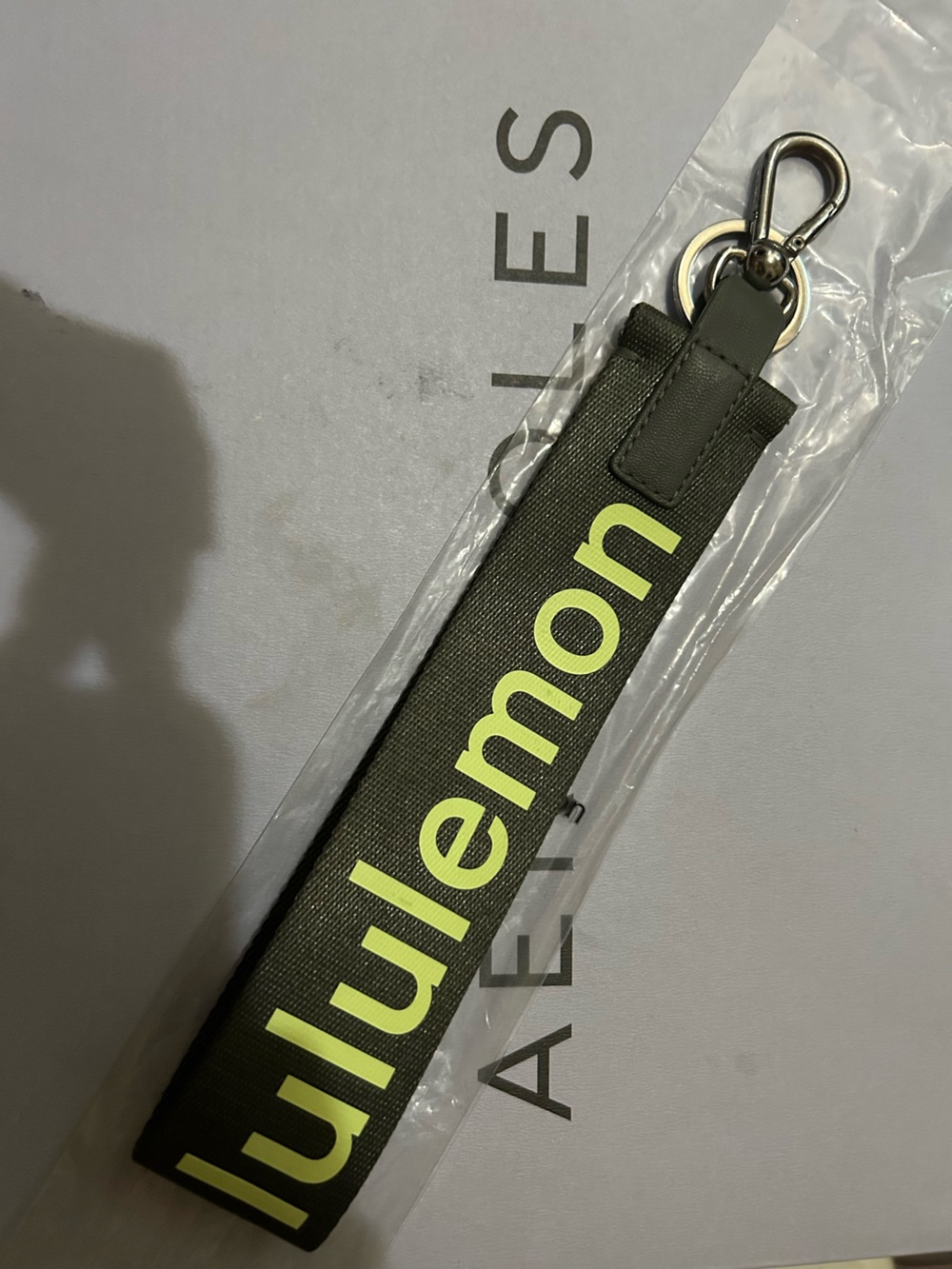 lululemon athletica Olive Green Key Strap with Neon Yellow Logo